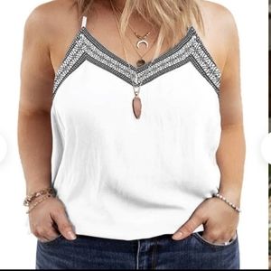 Plus size Women's Cami Tank with Embroidery Around Top
